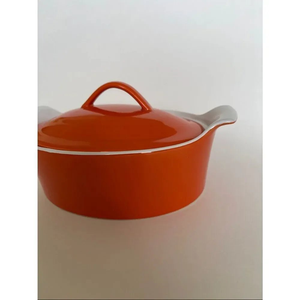 Berndes Germany Ceramic Oval Orange Casserole Dish With Lid
